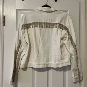 Superdown White Denim Sparkle Fringe Jacket